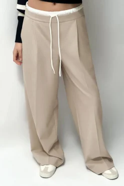 Best PANTALÓN ANCHO CINTURA DOBLE Mujer Pantalones