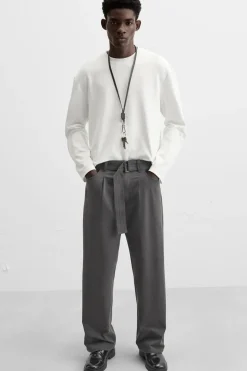 Clearance PANTALÓN CINTURÓN PLIEGUES Hombre Pantalones
