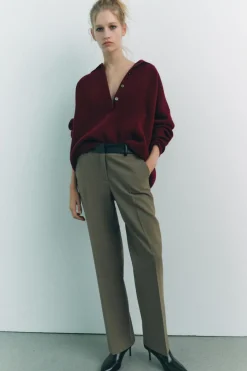 Best PANTALÓN COMBINADO CINTURA EFECTO PIEL Mujer Pantalones