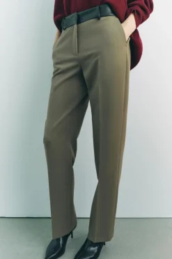 Best PANTALÓN COMBINADO CINTURA EFECTO PIEL Mujer Pantalones