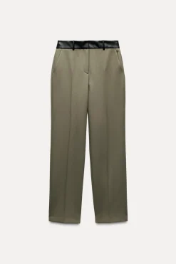 Best PANTALÓN COMBINADO CINTURA EFECTO PIEL Mujer Pantalones