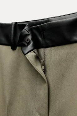Best PANTALÓN COMBINADO CINTURA EFECTO PIEL Mujer Pantalones