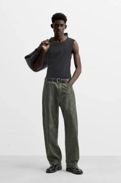 Clearance PANTALÓN PIEL EFECTO ARRUGADO Hombre Piel|Pantalones