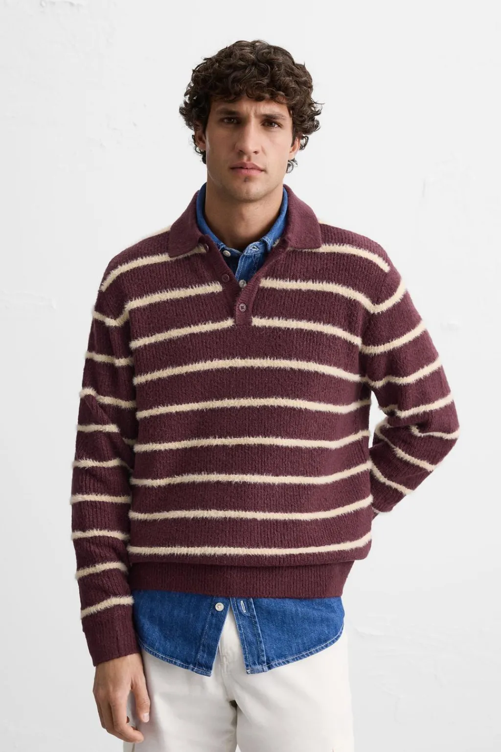 Hot POLO PUNTO RAYAS TEXTURA Hombre Jerséis / Chaquetas|Polos