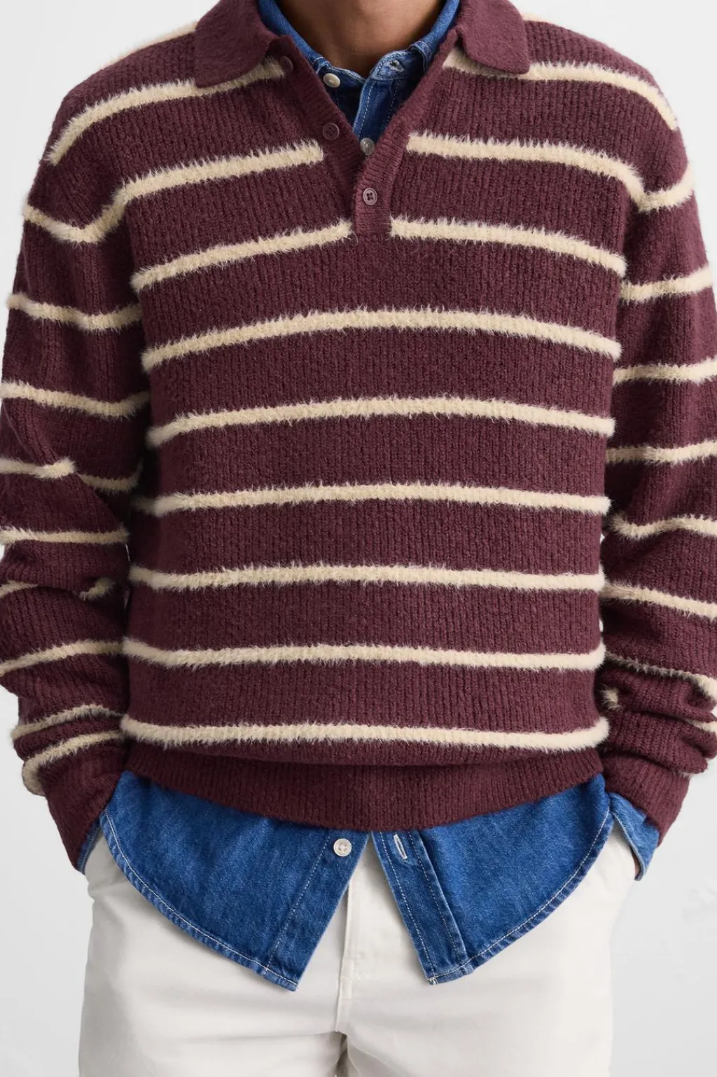 Hot POLO PUNTO RAYAS TEXTURA Hombre Jerséis / Chaquetas|Polos