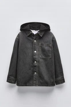 Niños ZARA 6 - 14 Años·Abrigos|6 - 14 Años·Camisas / Sobrecamisas<SOBRECAMISA DENIM BORREGUILLO CAPUCHA