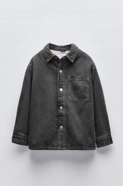 Niños ZARA 6 - 14 Años·Abrigos|6 - 14 Años·Camisas / Sobrecamisas<SOBRECAMISA DENIM BORREGUILLO CAPUCHA