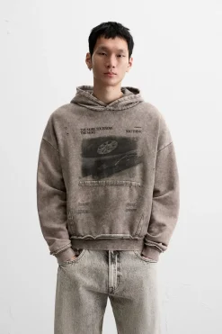 Outlet SUDADERA LAVADA ESTAMPADO Hombre Sudaderas