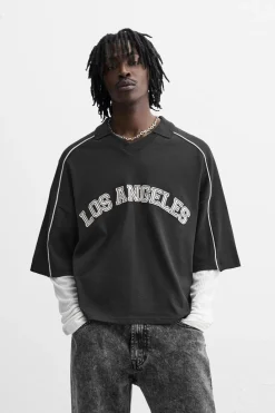 Hot SUDADERA POLO TEXTO CONTRASTE Hombre Camisetas|Polos