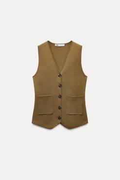 Sale TOP CHALECO PUNTO BOTÓN DORADO Mujer Cárdigan / Jerséis|Punto