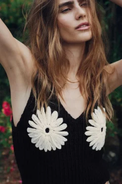 Sale TOP CROCHET PUNTO FLORES Mujer Cárdigan / Jerséis|Punto