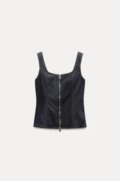 Sale TOP DENIM CREMALLERA ZW COLLECTION Mujer Tops / Bodies