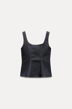 Sale TOP DENIM CREMALLERA ZW COLLECTION Mujer Tops / Bodies