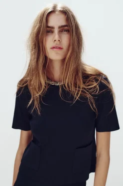 Sale TOP PUNTO LISO ABALORIOS CUELLO Mujer Cárdigan / Jerséis|Punto
