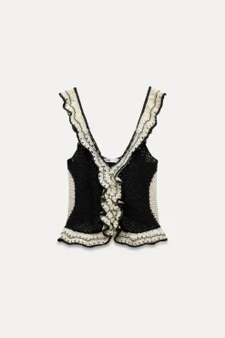 Sale TOP PUNTO POINTELLE VOLANTES Mujer Cárdigan / Jerséis|Punto