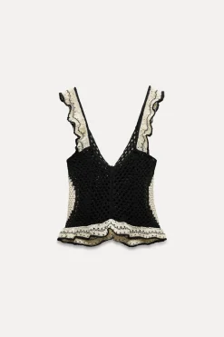 Sale TOP PUNTO POINTELLE VOLANTES Mujer Cárdigan / Jerséis|Punto