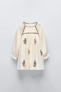 Niños ZARA 1½ - 6 Años·Vestidos / Petos|6 - 18 Meses·Vestidos / Monos<VESTIDO BORDADO NIDO DE ABEJA