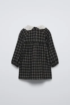Niños ZARA 1½ - 6 Años·Vestidos / Petos|6 - 18 Meses·Vestidos / Monos<VESTIDO CUADROS CUELLO BORDADO