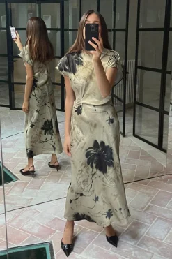 Sale VESTIDO MIDI SATINADO Mujer Vestidos