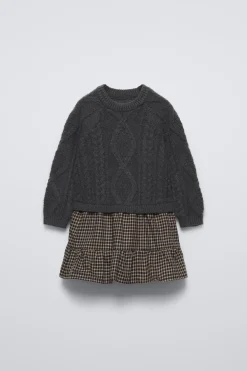 Niños ZARA 1½ - 6 Años·Vestidos / Petos|1½ - 6 Años·Punto<VESTIDO PUNTO COMBINADO CUADROS