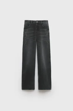 Mujer/Niños ZARA Z3D +14 Años·Partes De Abajo<Z3D JEANS WIDE LEG TACHAS