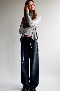 Mujer/Niños ZARA Z3D +14 Años·Partes De Abajo<Z3D JEANS WIDE LEG TACHAS
